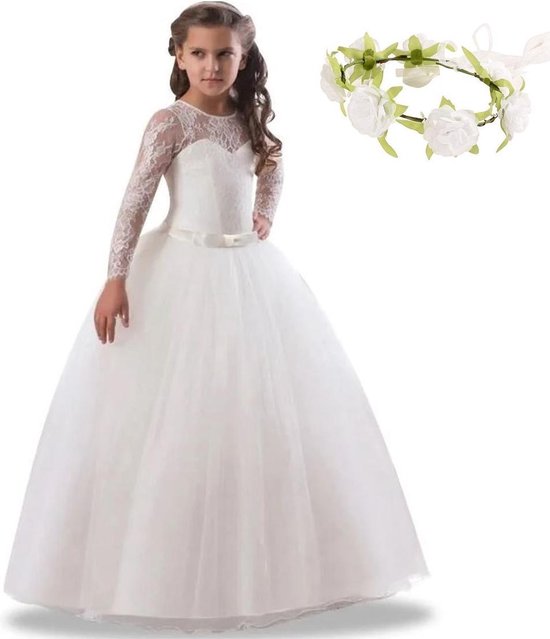 Ongelijkheid tot nu voordeel Communie jurk Bruidsmeisjes jurk bruidsjurk wit lange mouw 116-122 (120)  prinsessen... | bol.com