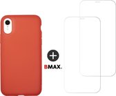 BMAX Telefoonhoesje voor iPhone XR - Latex softcase hoesje rood - Met 2 screenprotectors