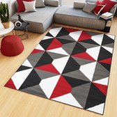 Tapiso Maya Vloerkleed Grijs Wit Rood Laagpolig Tapijten Maat- 200x300