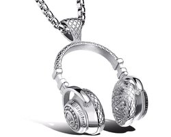 DJ Ketting met Koptelefoon Hanger – Zilver Kleurig – Kettingen Heren Dames – Muziek Liefhebber – Papa Cadeau Voor Mannen – Vaderdag