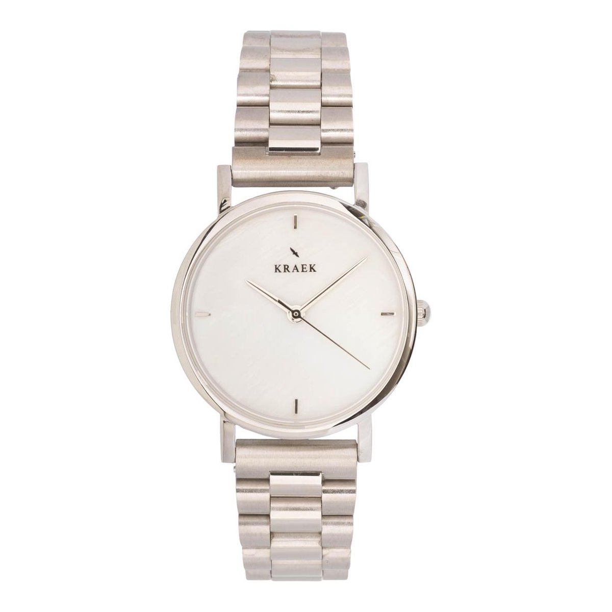 KRAEK Nina Zilver Wit 32 mm | Dames Horloge | Stalen horlogebandje | Schakelbandje | Minimaal Design | Véjile collectie