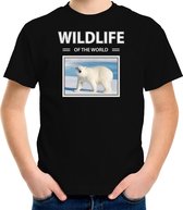 Dieren foto t-shirt IJsbeer - zwart - kinderen - wildlife of the world - cadeau shirt IJsberen liefhebber L (146-152)