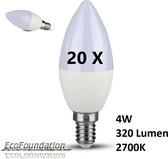 20 x LED Kaars - E14 - 4W - 320 Lumen - 2700K - 200° - Directe besparing van meer dan 80%