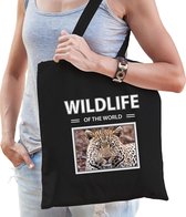 Dieren Jaguar foto tas katoen volw + kind zwart - wildlife of the world - kado boodschappentas/ gymtas / sporttas - Jaguars