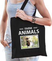 Dieren Geit foto tas katoen volw + kind zwart - farm animals - kado boodschappentas/ gymtas / sporttas - Geiten