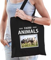 Dieren Koe foto tas katoen volw + kind zwart - farm animals - kado boodschappentas/ gymtas / sporttas - Kudde koeien