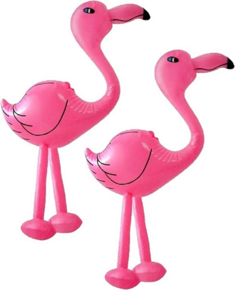 Set van 2x stuks opblaasbare dieren flamingos 60 cm - Decoratie vogels - Tropische Hawaii thema feestartikelen/versieringen
