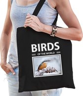 Dieren Boomklever foto tas katoen volw + kind zwart - birds of the world - kado boodschappentas/ gymtas / sporttas - Boomklever vogels