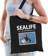 Dieren Orkas foto tas katoen volw + kind zwart - sealife of the world - kado boodschappentas/ gymtas / sporttas - Orka