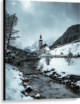 Canvas  - Huisje in Sneeuwgebied - 75x100cm Foto op Canvas Schilderij (Wanddecoratie op Canvas)
