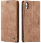 GSMNed - Leren telefoonhoesje lichtbruin - hoogwaardig leren bookcase lichtbruin - Luxe iPhone hoesje - magneetsluiting voor iPhone Xr - lichtbruin