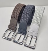 3 pack deal - Elastische broekriem  Stretch riem  Vlecht riem Gevlochten riem  Elastiek riem - unisex - Kleur  1-Wit 2-Grijs 3-Kaki