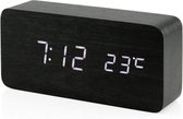 Digitale Wekker 3 in 1 Klok en Kamer Temperatuur meter met Witte LED en USB Laad kabel- Multifunctioneel Wekker met Energiebesparende Functie 15 CM Zwart- Baterijen Compartiment -