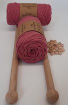 Macramé Pakket-Diy Set -2xMacrame Koord -Fuchsia-3 mm-Houten stok-Houten kralen