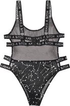 Body Met  Zodiac Print - Zwart/Metallic - L/XL - Zwart transparant - Sexy Lingerie & Kleding - Lingerie Dames -  Dames Lingerie - Body