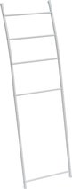 Design Laddervormige Handdoekenrek met 4 rails – Metaal - Wit - 150x44x10cm - Bamboe - Handdoekenrek - Badkamer - Rek - Handdoeken – Design – Ovalen buizen