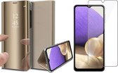 Samsung A32 Hoesje en Samsung A32 Screenprotector - Samsung Galaxy A32 5G Hoesje Spiegel Book Case Cover Hoes Goud + Samsung A32 Screen Protector Glas