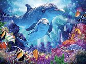 Happy Painter® XL 50x40cm Diamond Painting volwassenen dieren - Kleurrijke dolfijnen - volledig pakket vierkante steentjes