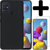 Hoesje Geschikt voor Samsung A21s Hoesje Siliconen Case Met Screenprotector - Hoes Geschikt voor Samsung Galaxy A21s Hoes Siliconen - Zwart