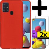 Samsung A21s Hoesje Met 2x Screenprotector - Samsung Galaxy A21s Case - Siliconen Samsung A21s Hoes Met 2x Screenprotector - Rood