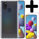 Hoesje Geschikt voor Samsung A21s Hoesje Siliconen Case Met Screenprotector - Hoes Geschikt voor Samsung Galaxy A21s Hoes Siliconen - Transparant