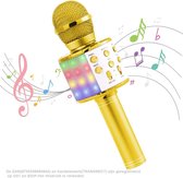 Microfoon Karaoke - met Gloed LED Licht - Draadloos - Verbinding via Bluetooth of Kabels - 5 Geluidsmodus - met Hifi Speaker - draagbaar en oplaadbaar - Goud