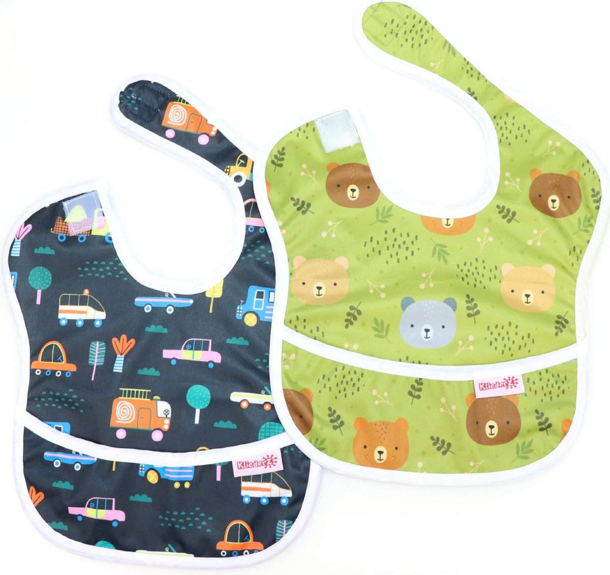 Goedkoopste KliederZ baby eetslabbetje met opvangbakje | set 2 stuks slabber jongen | Kranig & Krachtig | FP04