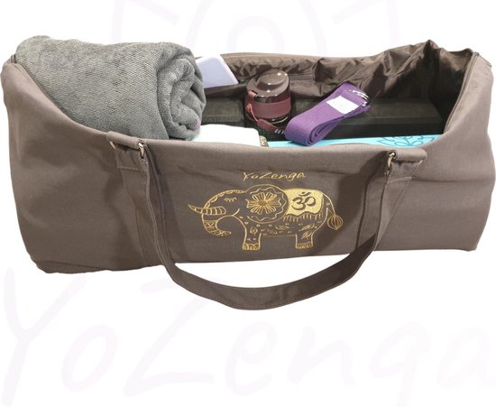 YoZenga Yogatas Olifant Stone Grey - Sporttas - Yoga tas groot - Gouden Olifant Borduursel - Met Binnenvak - Ook Geschikt als Sporttas en Weekendtas van YoZenga — afbeelding 4