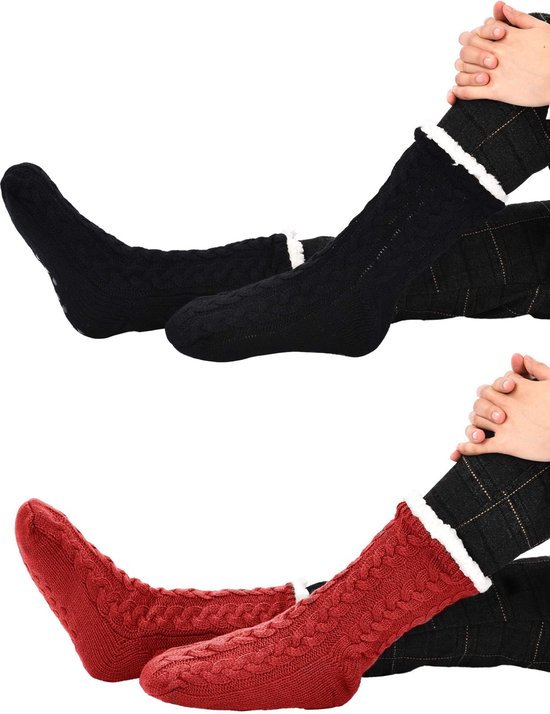 JAXY Chaussettes De Maison - Chausettes Homme - Chausettes Femme - Chausettes Antiderapantes - Pantoufles Femme et Homme - Chaussettes Femme Hiver - Chaussettes Chaudes - Rouge