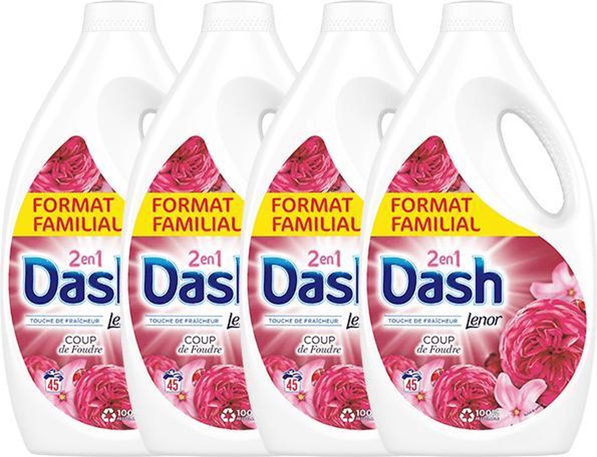 Dash - Détergent liquide - Coup de foudre - 4 x 2, 475 L (180 lavages) -  Pack économique | bol