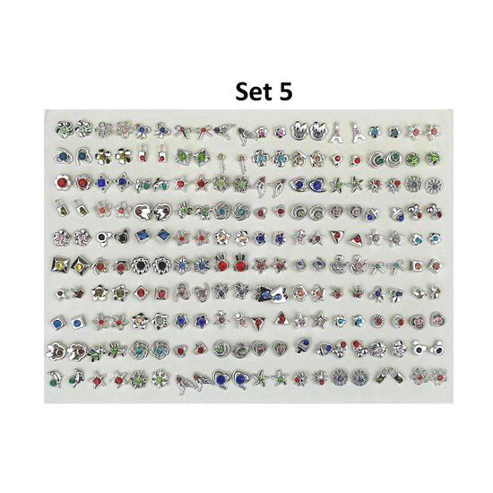 NiSy.nl Set van 100 paar oorknoppen | Earrings | Oorknopjes diversen | Oorbellen Set 5 (Zilverkl. + Kleur)