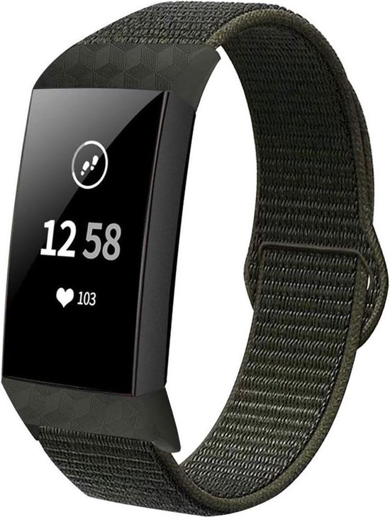 Nylon Smartwatch bandje - Geschikt Fitbit Charge 4 nylon band - groen-grijs | bol.com