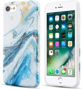 iPhone 6/6s Telefoon Hoesje Marmer -  Blauw Marmerprint Hoesje - Shock Proof