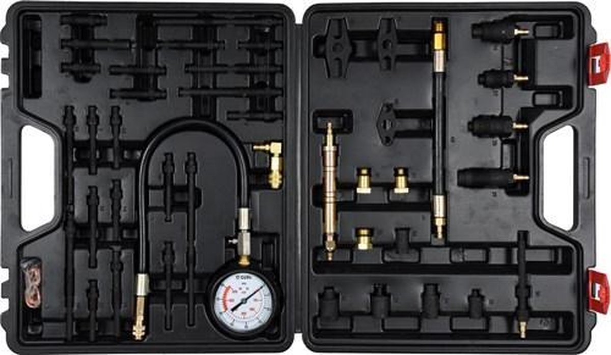 Universele Compressietester Set voor Benzine & Diesel – Met Manometer (0-40 Bar / 600 PSI) & Adapters voor Bougies, Gloeibougies & Injectoren – Inclusief Koffer