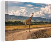 Canvas Schilderij Giraffe - Pad - Landschap - 30x20 cm - Wanddecoratie