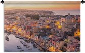 Wandkleed Napels - Zonsondergang over de Italiaanse stad Napels Wandkleed katoen 150x100 cm - Wandtapijt met foto