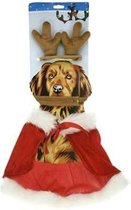 Kerstkledij Voor Hond Hoofdset+capebruin-rood 33cm
