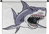 Wandkleed Witte haai illustratie - Een illustratie van een witte haai met open bek Wandkleed katoen 120x90 cm - Wandtapijt met foto