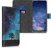kwmobile telefoonhoesje voor Google Pixel 4a 5G - Hoesje met pasjeshouder in blauw / grijs / zwart - Sterrenstelsel en Boom design