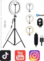 Tiktok lamp met statief, telefoonhouder en bluetooth afstandsbediening / Ringlight / TikTok lamp / Ring light lamp / Flitser - 26 cm/10 inch - USB - TikTok - YouTube - Vlog - Ring lamp - Make