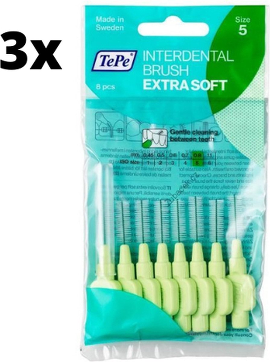 Goedkoopste TePe Extra Soft Groen 0,80mm 3 x 8 stuks - Voordeelverpakking