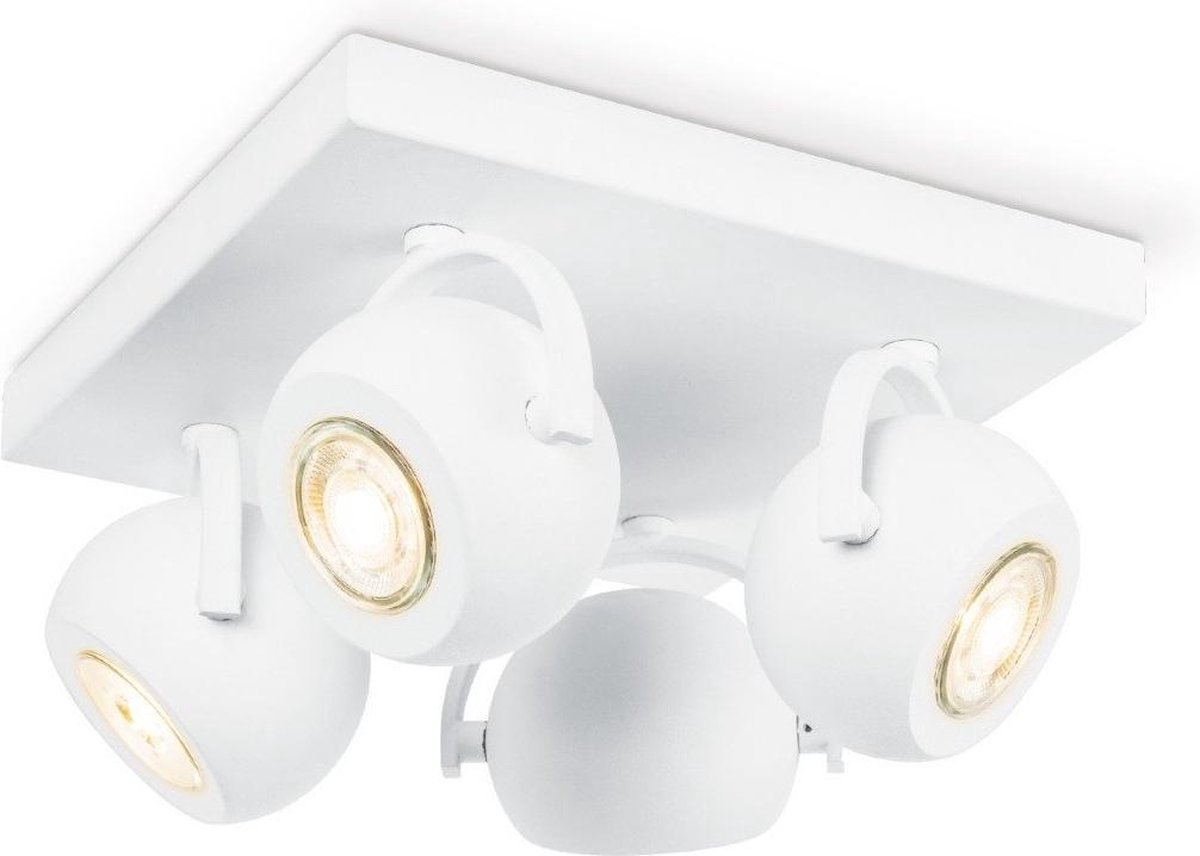 Home Sweet Home - Moderne LED Opbouwspot Nop - Wit - 23/23/14cm - 4 lichts plafondspot - Dimbaar - inclusief LED lichtbron - GU10 fitting - 5W 390lm 3000K - warm wit licht - gemaakt van metaal