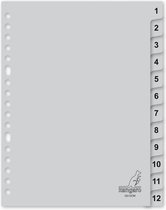 Feuille Kangaro Tab en plastique gris A5, 17 anneaux, 1-12 (lot de 12 pièces)