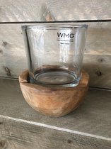 Theelichthouder -Waxinelichtjeshouder  - Teak incl. glas - hoogte 14cm