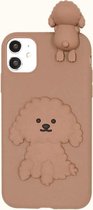 Siliconen backcase - Apple iPhone 11 - Siliconen hoesje - 3D Hondje Bruin met opvouwbare houder