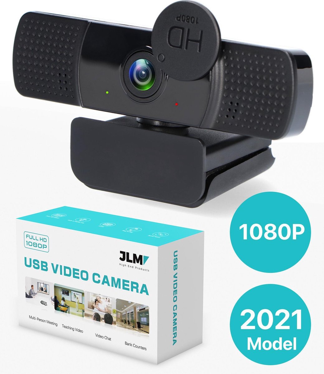 JLM High End Products Full HD Webcam voor PC met Microfoon en Webcam Cover - Webcams