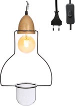 Hanglamp van Glas en Metaal - Plantenhanger - Hangvaas met Lamp - 220V - l.28 w.11.5 h.45 cm