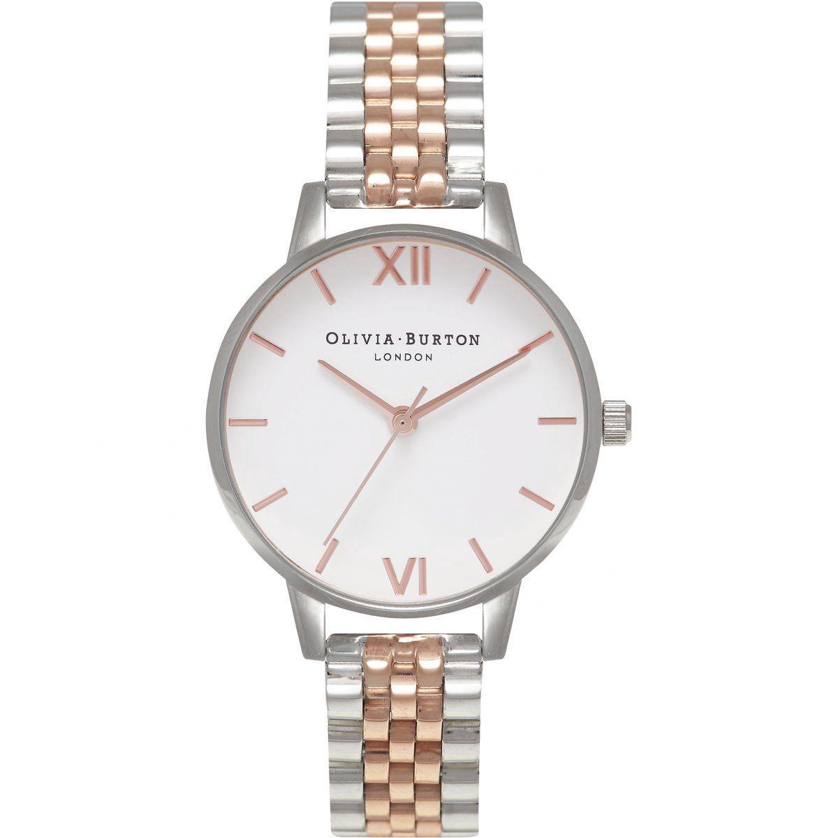 Olivia Burton Midi Dial white rosegold & Silver Bracelet watch - Dameshorloge - OB16MDW25 - Zilver - Roségoud - RVS horlogeband - 30 MM