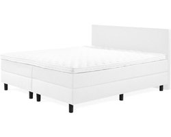 Boxspring Praag 2.0 - 200x200 cm - Compleet met matrassen en topmatras - Kleur: kunstleer wit