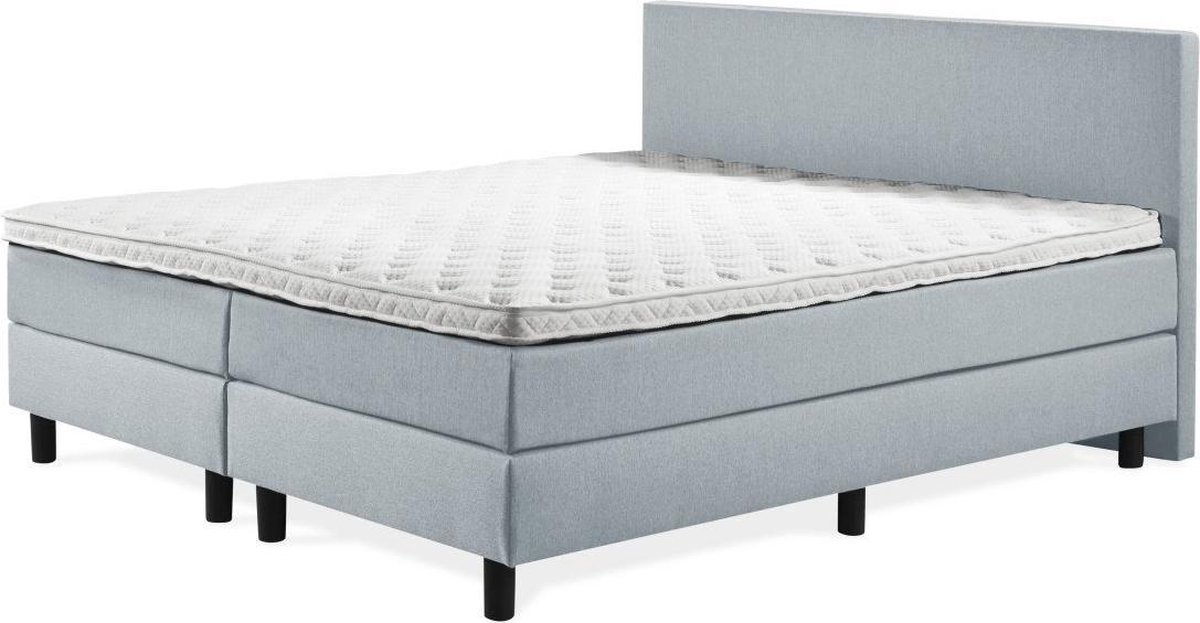 Boxspring Praag 2.0 - 180x210 cm - Compleet met matrassen en topmatras - Kleur: lichtblauw